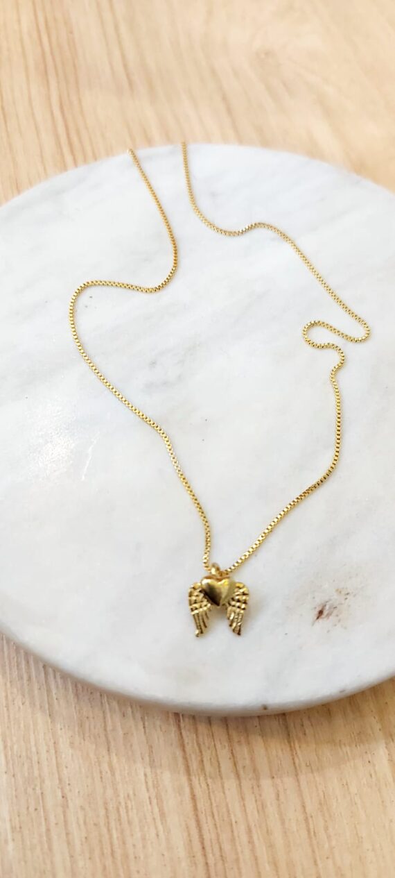 Collar corazón alado mini Baño en Oro - Imagen 2